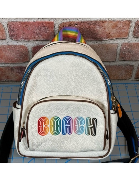 Coach Handbags - Coach Mini Court Backpack, Pebbled Leather, Iconic Rainbow Coach Pride Logo